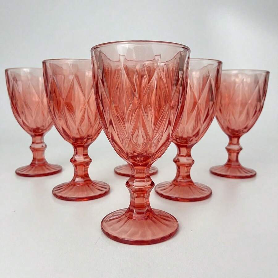 Set Of 6 Diamond Model Glasses, Light Red, 340ml - 紅色 - 查看 1