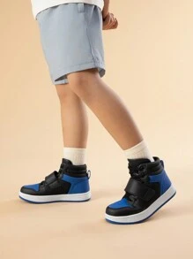 Boys Girls High Top Sneakers Hook-Loop Strap Fashion Basketball Sneakers Comfortable Kids Shoes - 彩色 - 查看 2