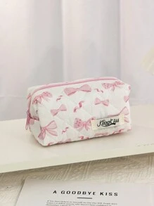 1 件/套粉色蝴蝶结化妆包，绗缝风格时尚休闲时尚便携式化妆包，多功能，简约化妆包，大容量收纳包，可用于钱包、口红、卫生巾、硬币、钥匙、旅行收纳袋、太阳镜等配件，适合女性、女孩、青少年、女学生、礼物。化妆包 - 粉色 - 查看 9