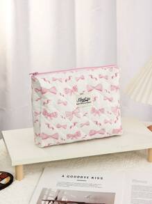 1 件/套粉色蝴蝶结化妆包，绗缝风格时尚休闲时尚便携式化妆包，多功能，简约化妆包，大容量收纳包，可用于钱包、口红、卫生巾、硬币、钥匙、旅行收纳袋、太阳镜等配件，适合女性、女孩、青少年、女学生、礼物。化妆包 - 粉色 - 查看 8