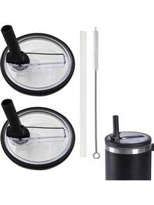 40 盎司滚轮吸管盖替换玻璃盖，1 根吸管 + 清洁刷 + 防溢防漏玻璃盖，多种颜色适用于多种杯子，可重复使用 - 彩色 - 查看 21