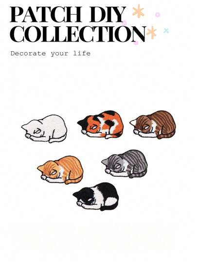 1 Piece Cute Cat Embroidery Iron On Fabric Stickers Clothes Patch Stickers Small DIY Repair Hole Decoration