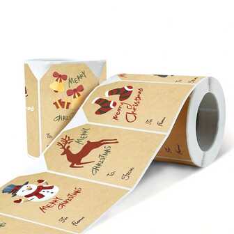 250 张/卷圣诞贴纸套装，牛皮纸贴纸，带有圣诞老人、长袜、雪人、麋鹿、圣诞快乐设计