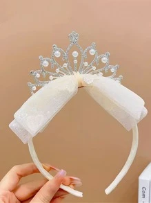 1 件儿童皇冠头饰公主皇冠头饰女童无名头饰时尚甜美网状蝴蝶结可爱女孩发夹头饰 - 皇冠髮箍 - 查看 8