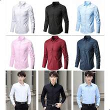 Camisa Lisa De Manga Larga Con Color Brillante Para Hombre - Azul Marino - Ver 6