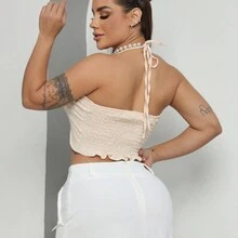Cropped Top With Straps And Knot - 米色 - 查看 3