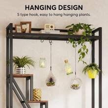 Tribesigns Support pour plantes d'intérieur à 7 niveaux,Grande étagère en métal de 180 cm avec 10 crochets de suspension en S, présentoir pour fleurs, pour intérieur, jardin, balcon, salon - Tabac - Voir 7
