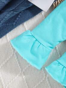 Baby Girl Blue Floral Print Puff Sleeve Sweater And Pants, Autumn Winter - Blue - View 5