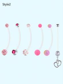 6 件装孕妇柔性生物塑料长肚脐环肚脐固定器身体穿孔 14G 38 毫米长度多种款式