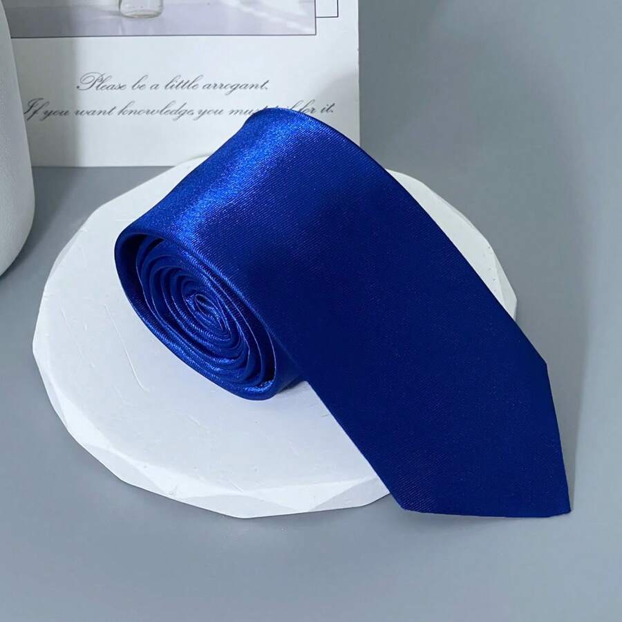 1pc 5cm Solid Color Slim Tie, Handmade Necktie For Wedding Business Men Necktie - Royal Blue - View 1