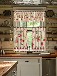2pcs Christmas Themed All-Over Pattern Cartoon Digital Print Home Decorative Curtain Set, Multi-Seasonal - Multicolor - View 1