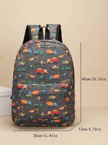 3 pièces sac à dos de conception d'excavatrice et de camion de dessin animé d'étudiant, sac à bandoulière, trousse à crayons combinée, adapté à un usage quotidien, placement aléatoire du motif
