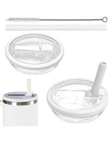 40 盎司滚轮吸管盖替换玻璃盖，1 根吸管 + 清洁刷 + 防溢防漏玻璃盖，多种颜色适用于多种杯子，可重复使用 - 彩色 - 查看 7