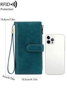 MIYIN 复古时尚女士多功能大容量三折信用卡夹，RFID 防盗刷钱包，可装信用卡/身份证/硬币/现金/收据，女士双拉链口袋手拿包，生日礼物，周年纪念礼物，女士钱包，长款钱包，腕包 - 薄荷藍 - 查看 8