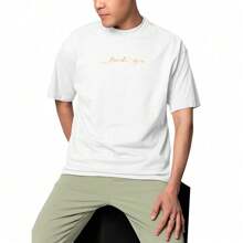 Printed T-Shirt Basic Casual Premium Cotton T-Shirt Soft Comfortable Minimal Font - 白色 - 查看 1