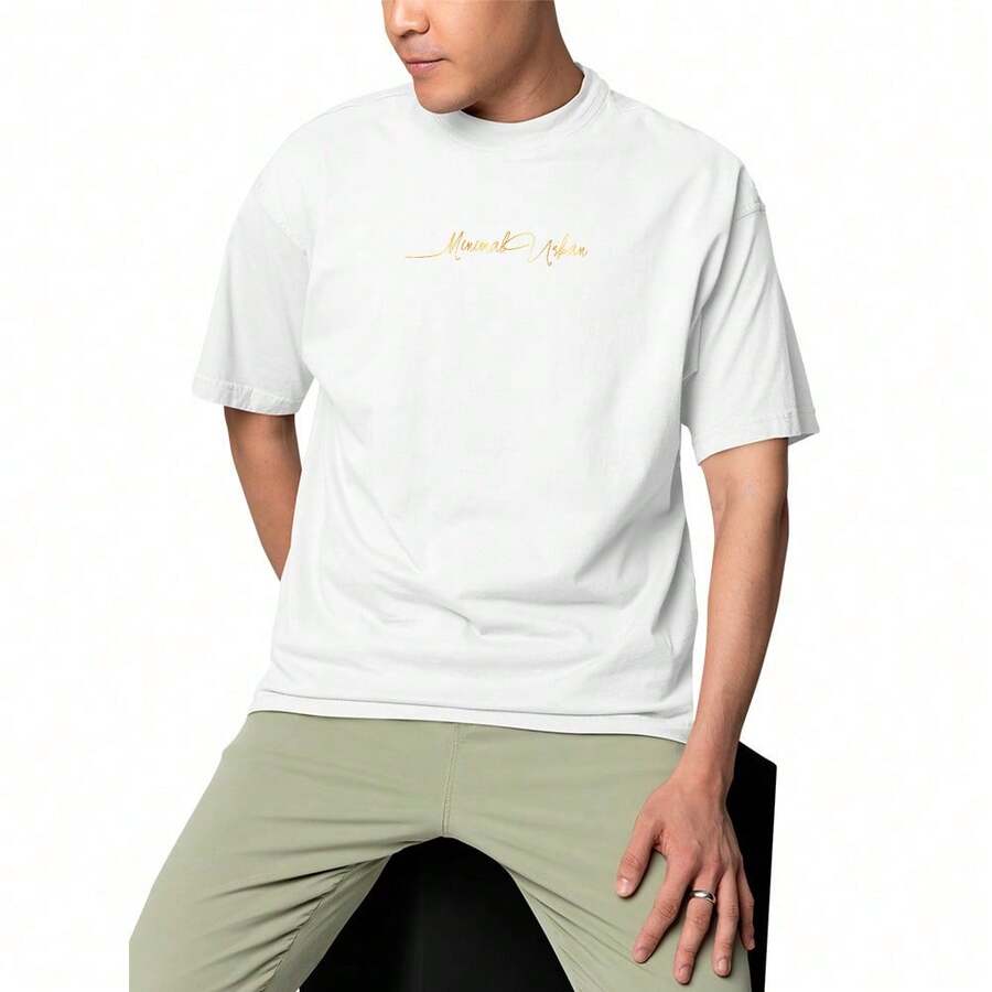 Printed T-Shirt Basic Casual Premium Cotton T-Shirt Soft Comfortable Minimal Font - 白色 - 查看 1