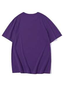 Unisex Chaos Letters Streetwear T-Shirt 100% Cotton - Màu tím - Xem 2