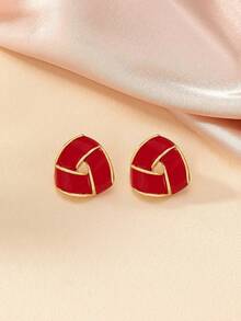 1pair Fashionable Minimalist Geometric Enamel Stud Earrings - Red - View 4