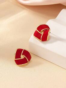 1pair Fashionable Minimalist Geometric Enamel Stud Earrings - Red - View 2