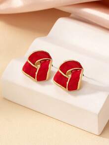 1pair Fashionable Minimalist Geometric Enamel Stud Earrings - Red - View 3