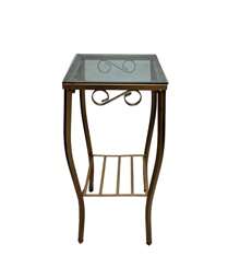 Iron Corner Table With Magazine Rack And Glass Top, Detail S - 金色 - 查看 3