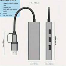 4-In-1 Dual-Head Adapter With Gigabit Ethernet, USB 2.0 Hub, For Connecting External USB Devices, Smartphones, Laptops, Desktops, Tablets - Grey - View 3