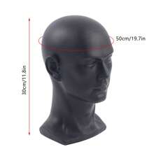 YUNRUX Male Model Head Made Of PVC Wig Head Decorative Head Mannequin Head Hats Glasses, 50 X 30 Cm, Matt Black - Black - View 3