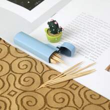 1pc Portable Colorful Plastic Toothpick Holder, Transparent Plastic Toothpick Case, Portable Toothpick Storage Box, Needle Case For Outdoor Travel (White/Blue/Pink - Toothpicks Included) - Multicolor - View 6