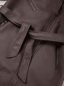 Women's Fashion Jacket With Pockets And Belt - An Ideal Choice For Autumn/Winter Season - Coffee Brown - View 10