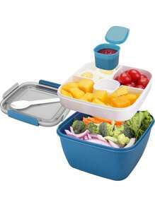 1 件，一体式沙拉容器 - 大号沙拉碗、便当盒托盘、防漏酱料容器、密封盖和叉子，适合健康的成人午餐；适用于洗碗机/微波炉，厨房、圣诞礼物、学校用品 - 彩色 - 查看 10