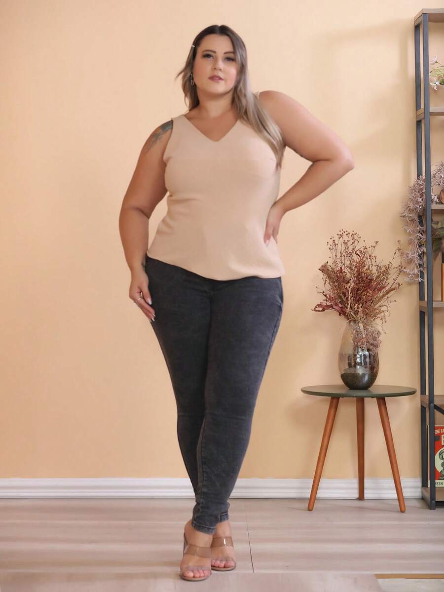 Women's Tank Top Plus Size G1 To G3 Duna Fabric Comfortable Fresh Summer - Màu be - Xem 1
