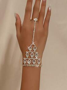 1個歐美風格鑽石手鏈戒指,婚禮婚紗配飾 - 銀色 - 查看 12