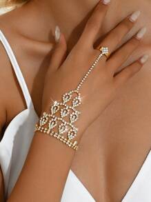 1個歐美風格鑽石手鏈戒指,婚禮婚紗配飾 - 銀色 - 查看 11