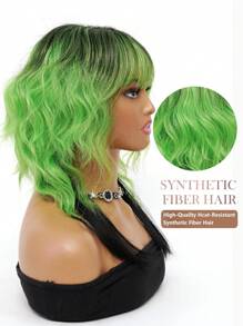 JINSHAWIG 迷人性感波浪绿色角色扮演假发 女士齐肩卷发假发 带刘海深色发尾自然造型合成纤维服装假发 适合女孩派对街头潮流摇滚风格万圣节使用角色扮演耐热假发 20 英寸 - 綠色 - 查看 7