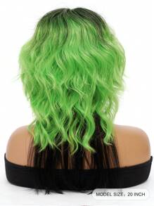 JINSHAWIG 迷人性感波浪绿色角色扮演假发 女士齐肩卷发假发 带刘海深色发尾自然造型合成纤维服装假发 适合女孩派对街头潮流摇滚风格万圣节使用角色扮演耐热假发 20 英寸 - 綠色 - 查看 3