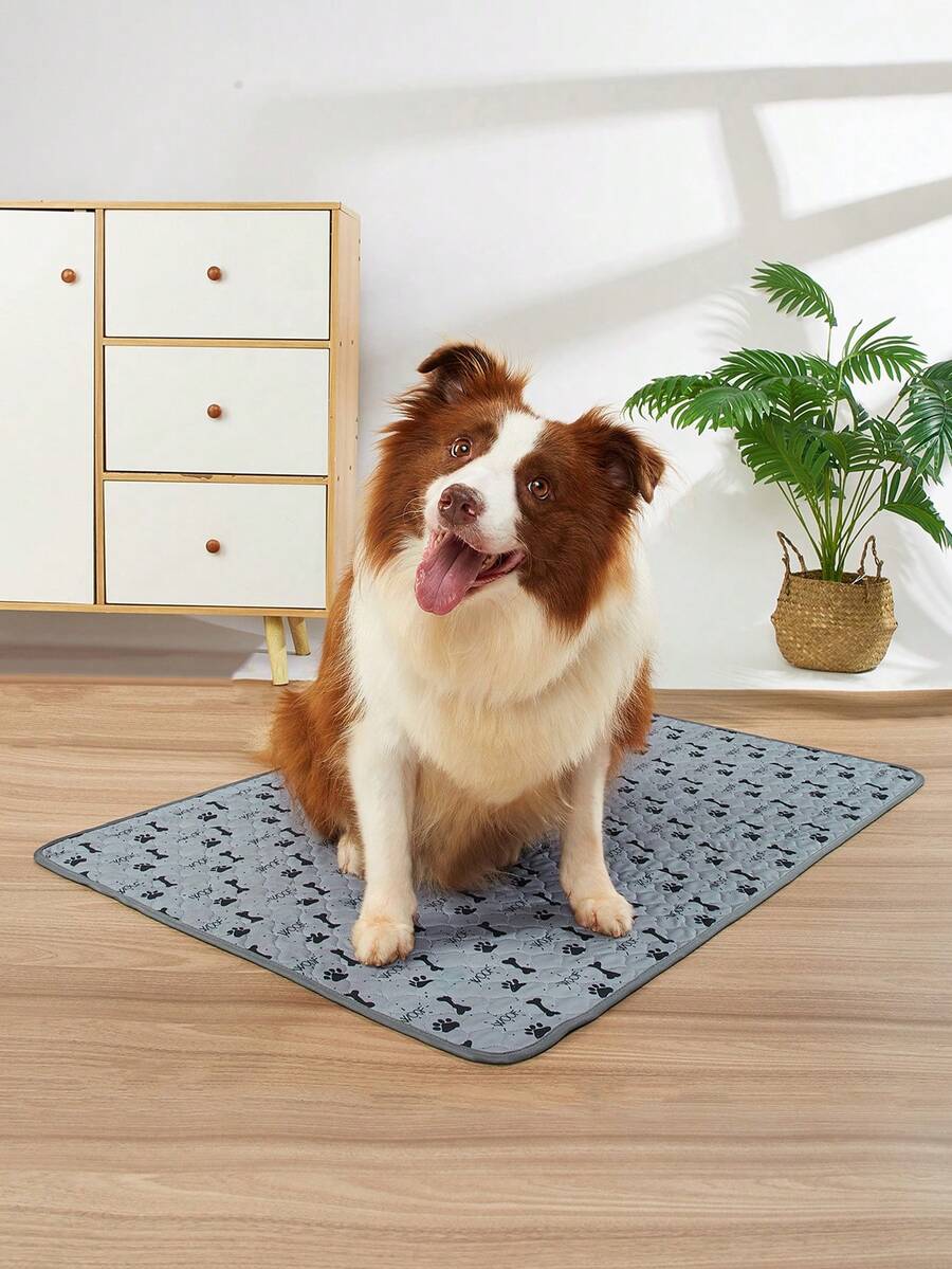 1 件/2 件可重复使用和可清洗灰色狗爪子和骨头印花宠物尿垫，狗失禁尿布衬垫