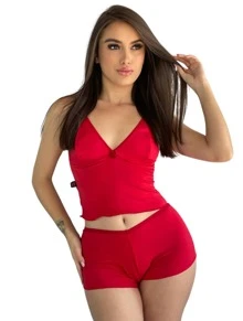 Charme Dela's Baby Doll Microfiber Set Double Microfiber Shorts - Rojo - Ver 1
