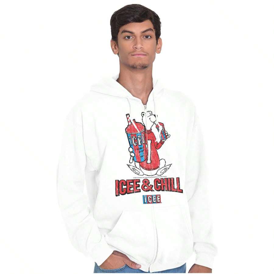 Icee And Chill Vintage Polar Bear Zip Up Hoodie Mens Womens - 白色 - 查看 1
