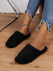 Women Casual Striped Fluffy Slides, Warm Fluffy Soft Sole Slippers For Indoor And Outdoor Wear, Autumn/Winter