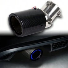 2.5'' Blue Or Red LED Light Inlet Carbon Fiber Stainless Steel Exhaust Muffler Tip Pipe