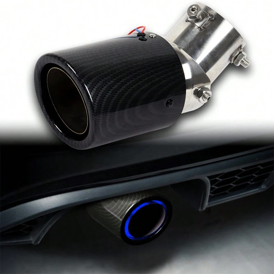 2.5'' Blue Or Red LED Light Inlet Carbon Fiber Stainless Steel Exhaust Muffler Tip Pipe