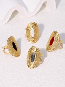 1pc Vintage Oversized Personalized Stainless Steel Geometric Openwork Ring Suitable For Women Daily And Party Wear - Open Ring - View 8