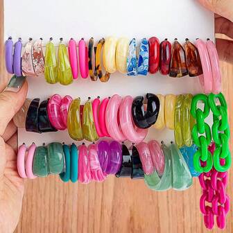 10-30 对全新多色丙烯酸树脂 C 形夸张流苏和链条耳环套装