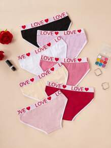 7pcs Women Briefs With Simple Love Woven Waistband, Solid Color Triangle Panties