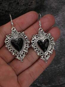 Hoa tai hình trái tim tối phong cách Gothic cổ điển Valentine, Mẹ, Mẹ, Ngày của Mẹ, Quà tặng - màu đen - Xem 2