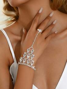 1個歐美風格鑽石手鏈戒指,婚禮婚紗配飾 - 銀色 - 查看 16