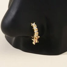 1件装立方氧化锆粉色蝴蝶鼻环，铜质人体穿刺饰品，男女皆宜 - 金色 - 查看 6