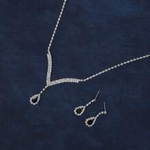 Women's Black Alloy Pendant Necklace And Earrings Set For Wedding 2 In 1 Jewelry Set - 銀色 - 查看 3