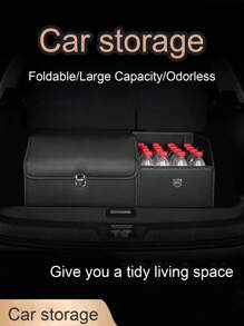 1pc Car Trunk Foldable Storage Box, PU Leather Multi-Function Vehicle Storage Organizer Box, Auto Accessories - Black - View 7