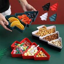 1pc Christmas Tree Trunk Shape Fruit Plate, Christmas Tree Shaped Appetizer Serving Tray With Plastic Dividers - Multicolor - View 1